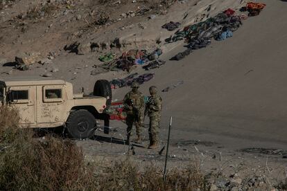 Personal belongings left behind by migrants litter the US-Mexico border. 