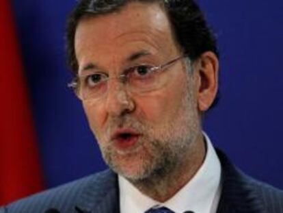 El presidente del Gobierno español, Mariano Rajoy, en la rueda de prensa tras la cumbre dle G-20 el 20 de junio de 2012.