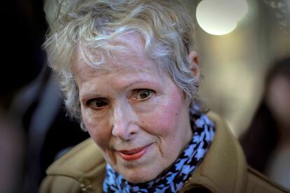 E. Jean Carroll talks to reporters outside a courthouse on March 4, 2020, in New York.