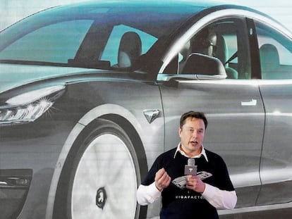 El director de Tesla, Elon Musk, durante una conferencia en la fábrica de la empresa en Shanghái (China), en 2020.