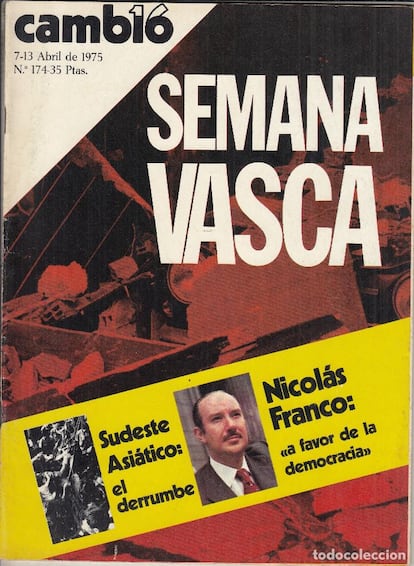 Ejemplar de la revista 'Cambio 16' de la semana del 7 al 13 de abril de 1975, siete meses antes de la muerte de Francisco Franco.