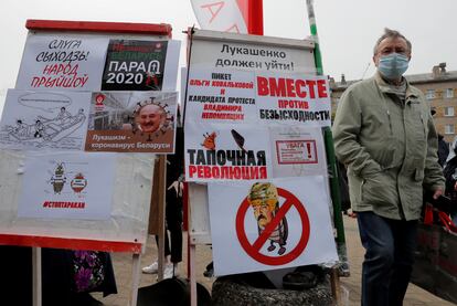 Protesta contra Lukashenko y en apoyo de los opositores, el 24 de mayo en Minsk.