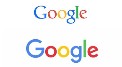 A dalt, el logo de Google fins avui, i a baix, la versió renovada.