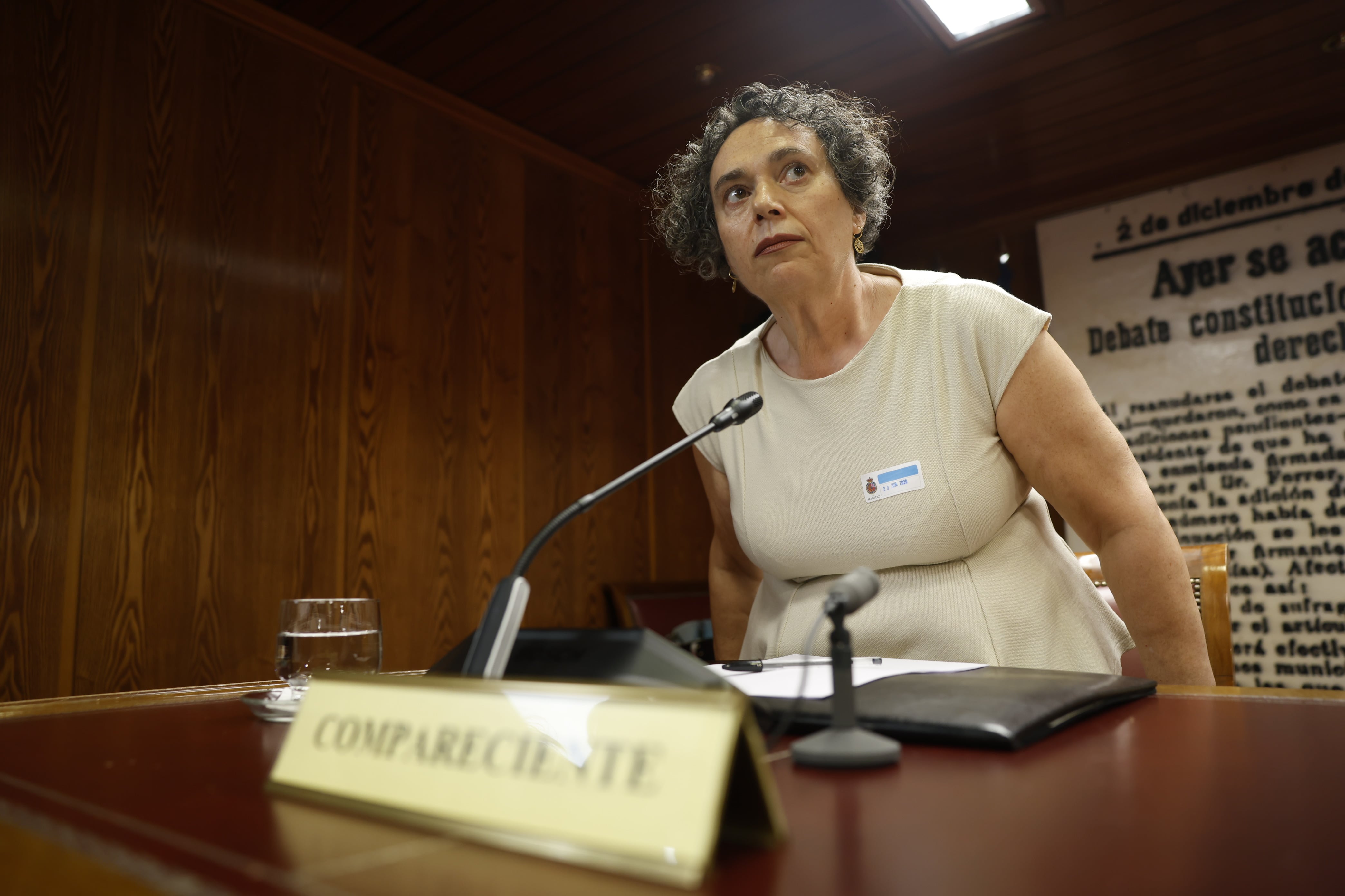 Gertrudis Alcázar, este lunes durante su comparecencia en el Senado.  