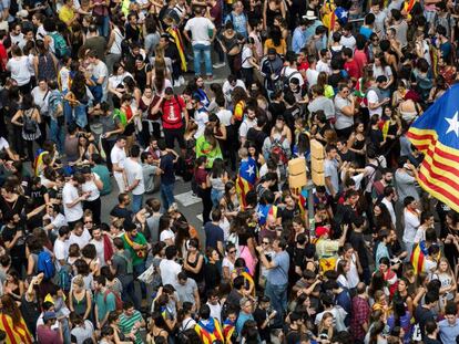 Concentración en Barcelona durante la jornada de huelga de este martes.