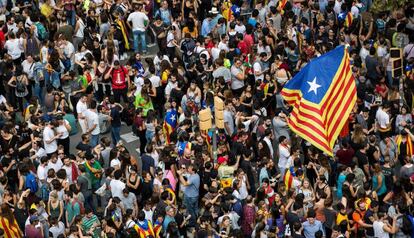 Concentración en Barcelona durante la jornada de huelga de este martes.