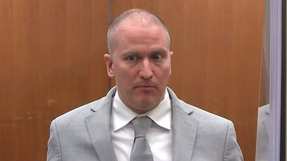 Derek Chauvin, el expolicía de Minneapolis, durante su juicio por el homicidio de George Floyd.