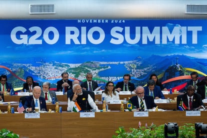 El presidente de Estados Unidos, Joe Biden, pronuncia un discurso, durante el  lanzamiento de la Alianza Global contra el Hambre y la Pobreza en la Cumbre del G-20.