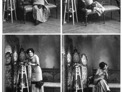 Margarita Xirgu, en quatre moments d'una sessió de fotos amb Amadeo, el 1911.