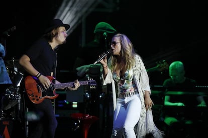 La cantante estadounidense Anastacia, durante el concierto que ha ofrecido en las &#039;Noches del Bot&aacute;nico&#039; de Madrid.
 
 