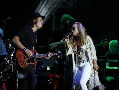 La cantante estadounidense Anastacia, durante el concierto que ha ofrecido en las &#039;Noches del Bot&aacute;nico&#039; de Madrid.
 
 