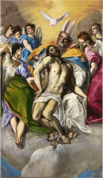 The Trinity, by El Greco. Oil on canvas, 300 x 179 cm. Painted between 1577 and 1579. On display at the Prado Museum in Madrid.