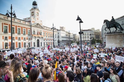 Manifestación de venezolanos contra Nicolás Maduro este martes en la Puerta del Sol de Madrid.