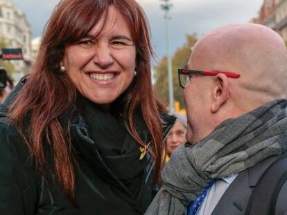 La presidenta suspendida del Parlament, Laura Borràs (izq.), junto a su abogado, Gonzalo Boye (der.), en una imagen de archivo.