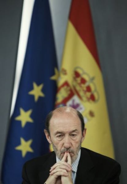 Alfredo Pérez Rubalcaba, durante la rueda de prensa del Consejo de Ministros.