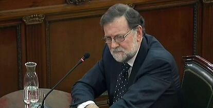 Mariano Rajoy, durante su declaración, este miércoles, en Tribunal Supremo. 