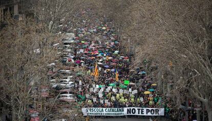 Manifestación en favor de la escuela catalana, este sábado en Barcelona.