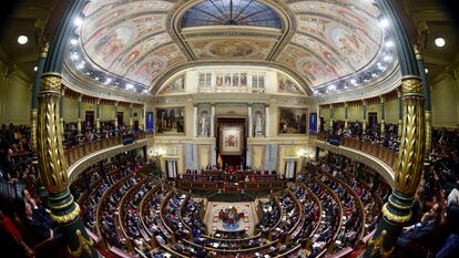 Vista del hemiciclo del Congreso este miércoles en la primera sesión del debate de investidura de Pedro Sánchez.