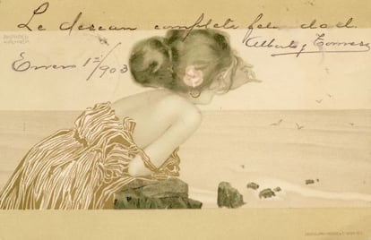 Virgen griega de Raphael Kirchner (ca. 1900). Tarjeta Postal. Biblioteca Lázaro Galdiano.