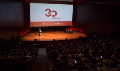 Victoria Camps durante su discurso en la celebración del 30 aniversario de la AECID en Madrid.