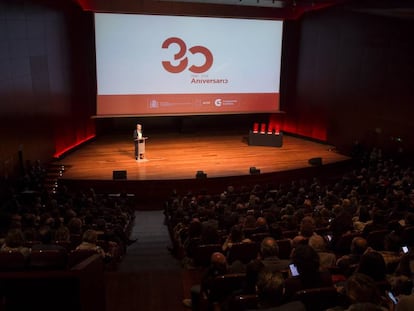 Victoria Camps durante su discurso en la celebración del 30 aniversario de la AECID en Madrid.