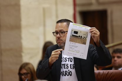 El portavoz del Grupo Mixto-Adelante Andalucía, José Ignacio García, en el pleno del Parlamento autonómico, este jueves.