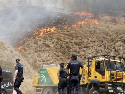 Unidades de policía, en el Incendio declarado en la zona forestal cercana a la Alhambra.
