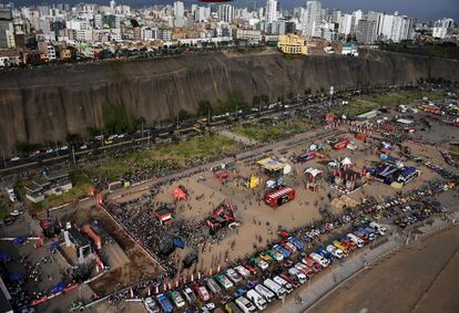 Vista aérea de la ceremonia de inauguración del Rally Dakar 2019, el Lima (Perú), el 6 de enero de 2019.