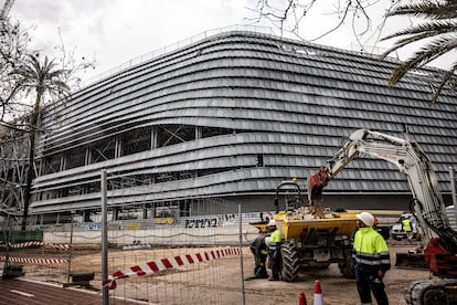 Obras del estadio Roig Arena, este martes.