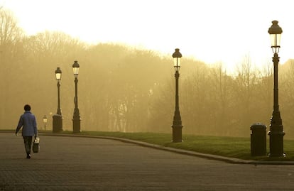Una persona camina por un parque de Bruselas.