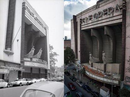 A la izquierda, el cine Ópera de la colonia San Rafael (Ciudad de México) en los años setenta. A la derecha, el mismo lugar en la actualidad.