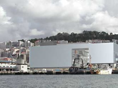 Representación virtual de la maqueta del auditorio de Vigo sobre el entorno en que será ubicado.