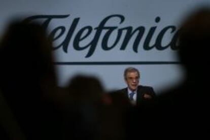 El presidente de Telefónica, César Alierta, durante la Junta de Accionistas, celebrada en mayo pasado en Madrid.