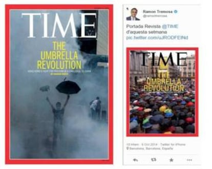 Portada real de Time (izqda), y versión difundida por Tremosa.