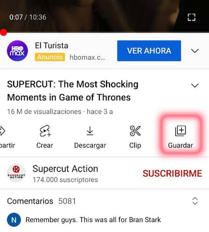 Crear lista teléfono YouTube