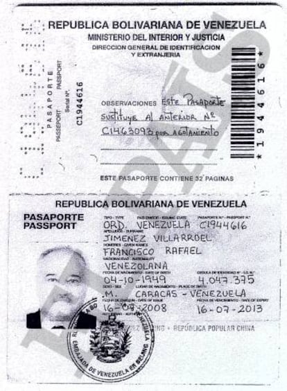 Pasaporte que adjunto para abrir su cuenta en la Banca Privada d&#039;Andorra (BPA) el directivo de PDVSA Francisco Javier Jim&eacute;nez Villarroel. 