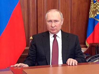 El presidente ruso, Vladímir Putin, se dirige a la nación el 24 de febrero.