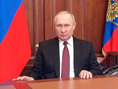El presidente ruso, Vladímir Putin, se dirige a la nación el 24 de febrero.