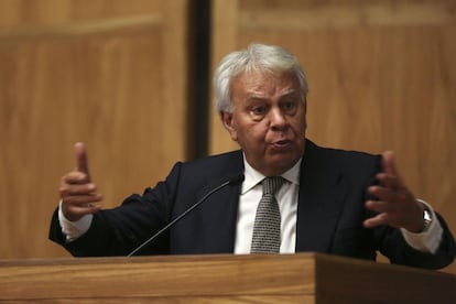 Felipe Gonz&aacute;lez, nesta quinta-feira na USP.