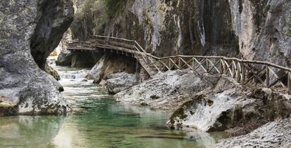 Pasarela de la Cerrada de Elías, en el parque natura de las Sierras de Cazorla, Segura y las Villas.