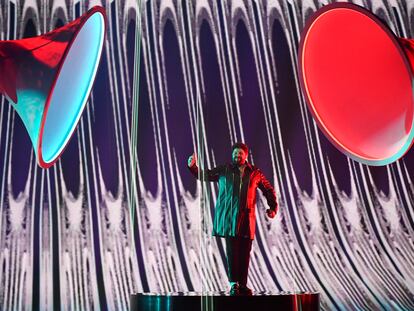El participant británico, James Newman, este viernes durante los ensayos finales de la final de Eurovisión.