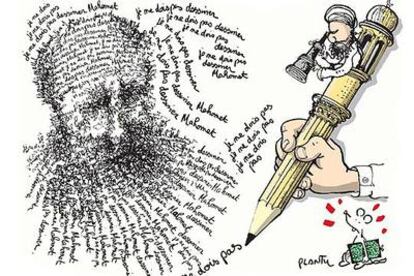 Viñeta de Plantu publicada ayer por <i>Le Monde.</i> El dibujo está construido repitiendo la frase "No debo dibujar a Mahoma".
