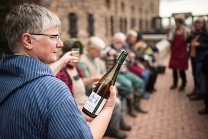 Durante la recogida de la uva se hacen varios descanso para catar algunos de los vinos de la pasada cosecha.