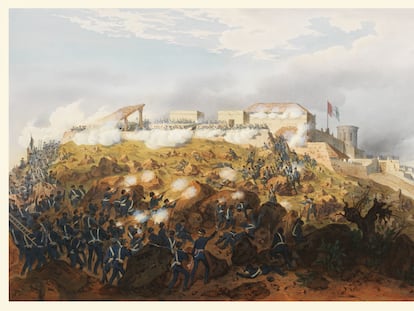 Tropas estadounidenses atacan el Castillo de Chapultepec, en una obra de Adolphe Jean Baptiste Bayot, firmada en 1851.