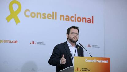 Pere Aragonès, durante su intervención de este domingo.