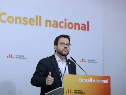 Pere Aragonès, durante su intervención de este domingo.