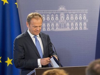 El presidente del Consejo Europeo, Donald Tusk, en una rueda de prensa en Malta este viernes. 