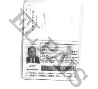 Pasaporte entregado a la BPA por el ex alto cargo del Ayuntamiento de Lima (Perú) Gabriel Prado Ramos