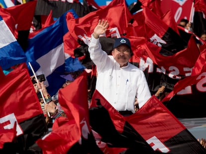 Daniel Ortega durante la celebración numero 39 del triunfo sandinista en Managua, Nicaragua.