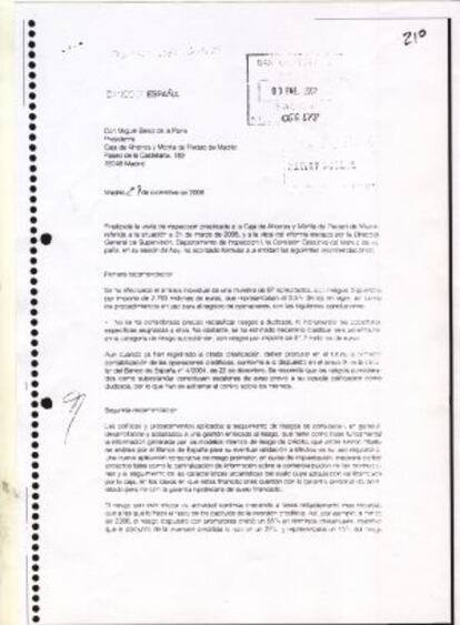 Carta de advertencia del Banco de Espa&ntilde;a a Caja Madrid